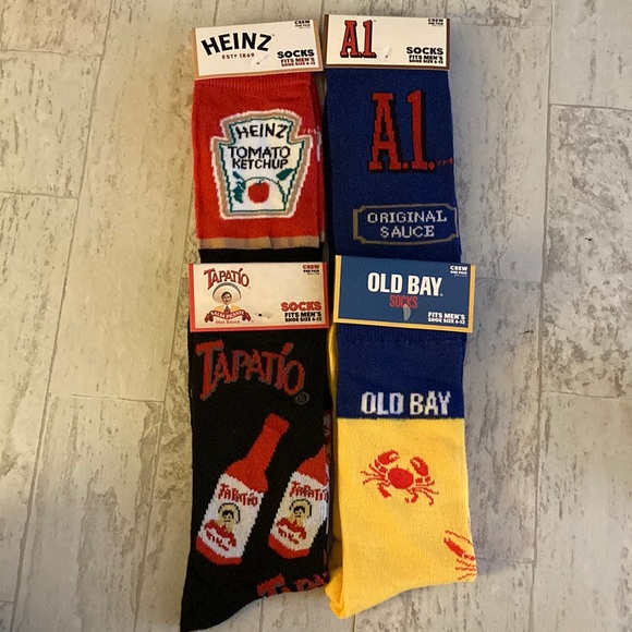 Men’s 4 Pack Food Sauce & Seasoning Theme Crew Socks Set - Picture 1 of 9